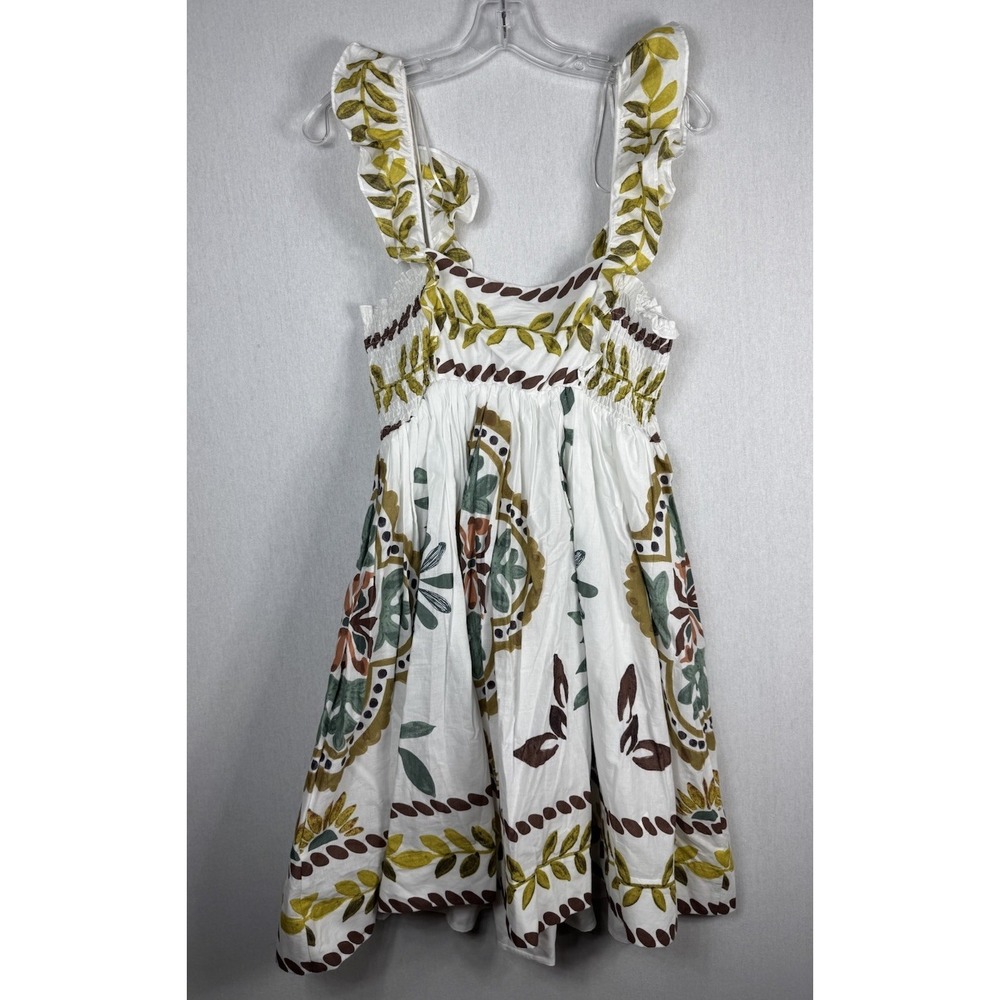 Anthropologie Ruffle-Sleeve White Cotton Square-Neck Mini Dress‎ Size Large NEW - Picture 6 of 12